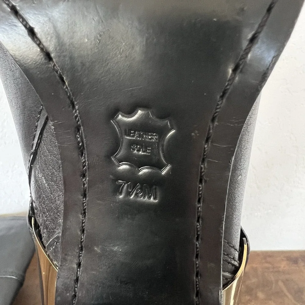 Tory‎ Burch Livingston Leather Riding Boot Black Equestrian Heel Tall Buckle 7.5